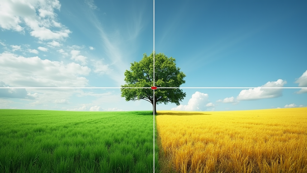 A landscape photograph illustrating the rule of thirds grid for composition.